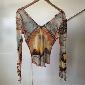 Jean-Paul Gaultier printed mesh top